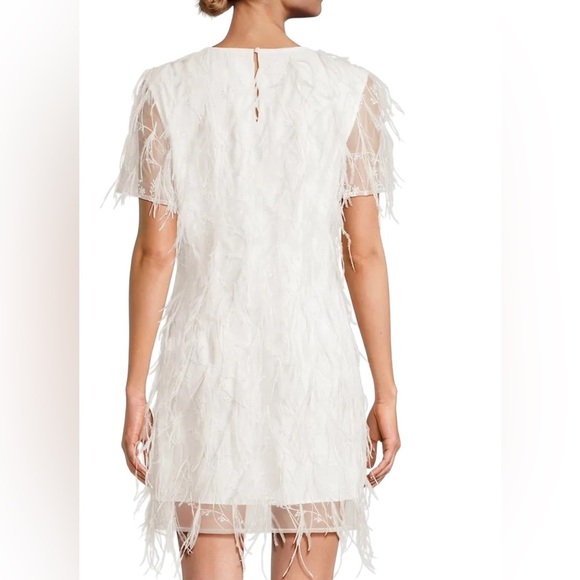 Milly Rana Feather Shift Dress White Mesh Ostrich Embroidery NWT Size 6 - Picture 2 of 8